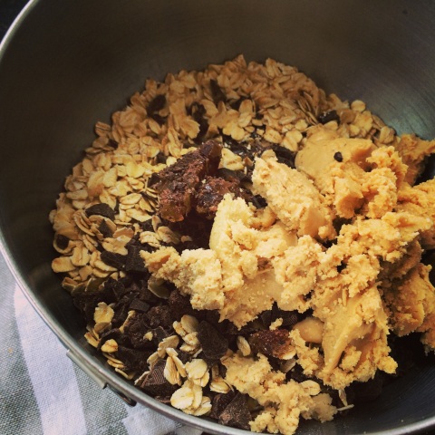 chocolate date cashew butter cookie dough in bowl